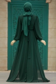 Tesettürlü Abiye Elbise - Boncuk İşlemeli Yeşil Tesettür Abiye Elbise 22071Y - Thumbnail