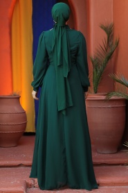 Tesettürlü Abiye Elbise - Boncuk İşlemeli Yeşil Tesettür Abiye Elbise 25882Y - Thumbnail