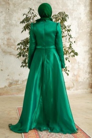 Tesettürlü Abiye Elbise - Boncuk İşlemeli Yeşil Tesettür Abiye Elbise 3812Y - Thumbnail