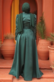 Tesettürlü Abiye Elbise - Boncuk İşlemeli Yeşil Tesettür Abiye Elbise 51891Y - Thumbnail