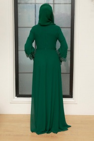 Tesettürlü Abiye Elbise - Boncuk İşlemeli Yeşil Tesettür Abiye Elbise 9181Y - Thumbnail