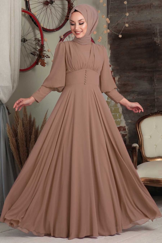 Tesettürlü Abiye Elbise - Camel Tesettür Abiye Elbise 53810C - 1