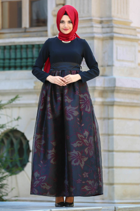 Tesettürlü Abiye Elbise - Claret Red Hijab Dress 21090BR