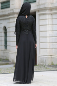 Tesettürlü Abiye Elbise - Dantel Detaylı Siyah Abiye Elbise 76463S - Thumbnail