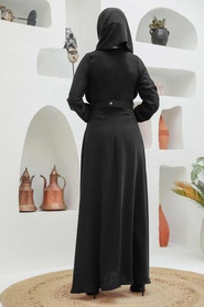 Tesettürlü Abiye Elbise - Dantel Detaylı Siyah Tesettür Abiye Elbise 3305S - Thumbnail