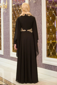 Tesettürlü Abiye Elbise - Dantel Detaylı Siyah Tesettür Abiye Elbise 7559S - Thumbnail