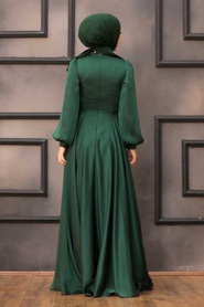 Tesettürlü Abiye Elbise - Dantelli Yeşil Tesettür Abiye Elbise 22150Y - Thumbnail