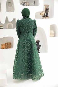 Tesettürlü Abiye Elbise - Dantelli Yeşil Tesettür Abiye Elbise 22510Y - Thumbnail