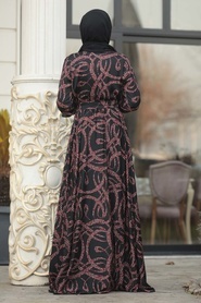 Tesettürlü Abiye Elbise - Desenli Siyah Tesettür Abiye Elbise 14680S - Thumbnail