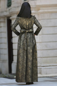 Tesettürlü Abiye Elbise - Desenli Siyah Tesettür Abiye Elbise 24414S - Thumbnail