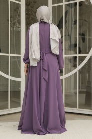 Tesettürlü Abiye Elbise - Drape Detaylı Koyu Gül Kurusu Tesettür Abiye Elbise 25879KGK - Thumbnail