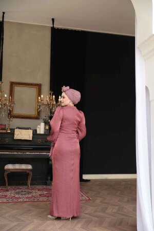 Tesettürlü Abiye Elbise - Drape Detaylı Koyu Gül Kurusu Tesettür Abiye Elbise 50193KGK - 4