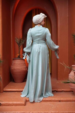Tesettürlü Abiye Elbise - Drape Detaylı Mint Tesettür Abiye Elbise 4823MINT - 3