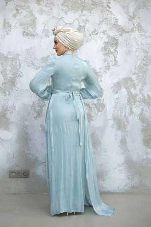 Tesettürlü Abiye Elbise - Drape Detaylı Mint Tesettür Abiye Elbise 4934MINT - 3