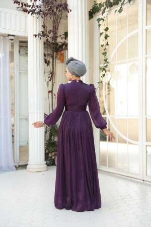 Tesettürlü Abiye Elbise - Drape Detaylı Mürdüm Tesettür Abiye Elbise 54041MU - 4