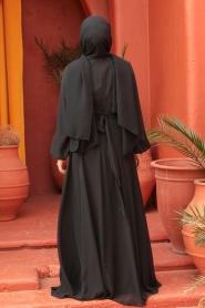 Tesettürlü Abiye Elbise - Drape Detaylı Siyah Tesettür Abiye Elbise 25879S - Thumbnail