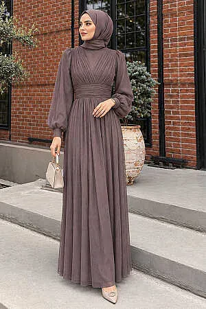 Modest Evening Dress - Draped Dark Mink Modest Evening Dress 46321KV 