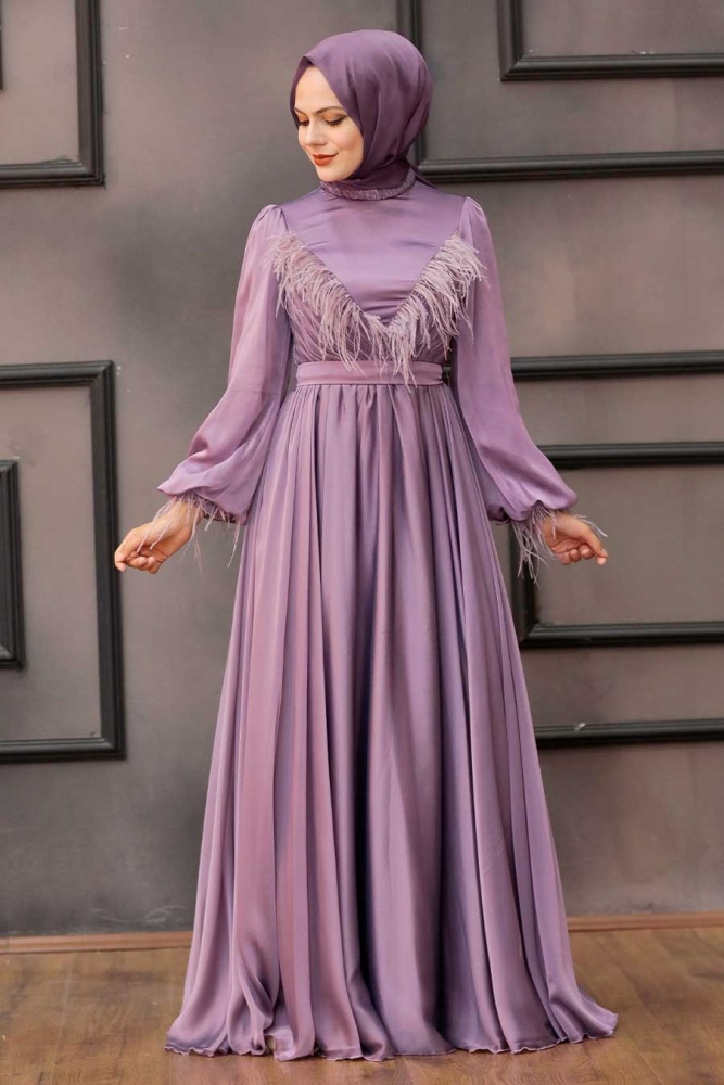 Tesettürlü Abiye Elbise - Dried Rose Hijab Evening Dress 21731GK - 1