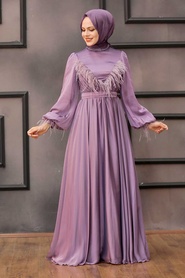 Tesettürlü Abiye Elbise - Dried Rose Hijab Evening Dress 21731GK - Thumbnail