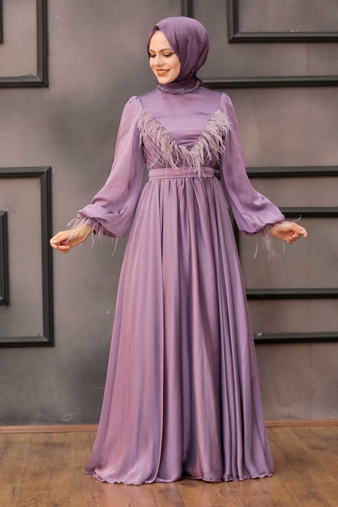 Tesettürlü Abiye Elbise - Dried Rose Hijab Evening Dress 21731GK - 2