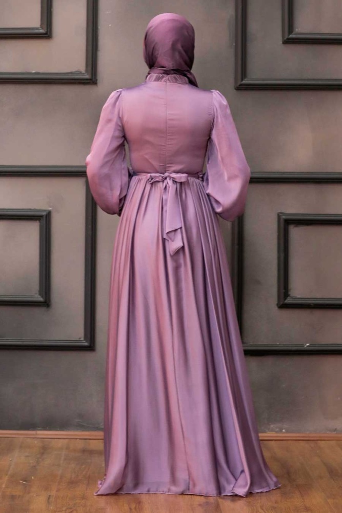 Tesettürlü Abiye Elbise - Dried Rose Hijab Evening Dress 21731GK - 3