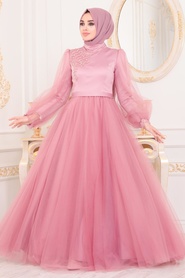 Tesettürlü Abiye Elbise -Dried Rose Islamic Clothing Evening Dress 40460GK - Thumbnail