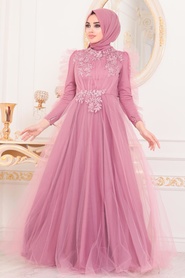 Tesettürlü Abiye Elbise - Dried Rose Islamic Clothing Evening Dress 40781GK - Thumbnail