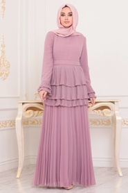 Tesettürlü Abiye Elbise - Dusty Rose Hijab Evening Dress 22550GK - Thumbnail