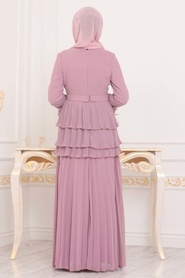 Tesettürlü Abiye Elbise - Dusty Rose Hijab Evening Dress 22550GK - Thumbnail