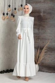 Tesettürlü Abiye Elbise- Ecru Islamic Clothing Evening Dress 2767E - Thumbnail