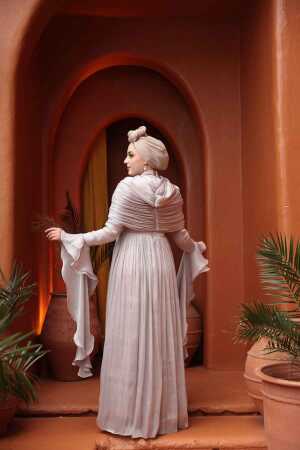 Tesettürlü Abiye Elbise - Fırfır Detaylı Taş Tesettür Abiye Elbise 53981TAS - 5