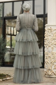 Tesettürlü Abiye Elbise - Fırfırlı Mint Tesettür Abiye Elbise 39950MINT - Thumbnail
