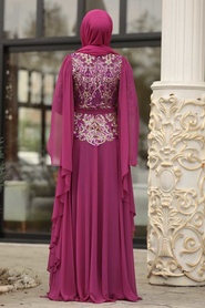 Tesettürlü Abiye Elbise - Fuchsia Hijab Dress 7633F - Thumbnail