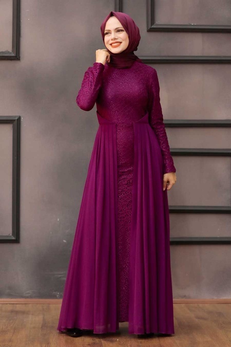 Tesettürlü Abiye Elbise - Fuchsia Hijab evening Dress 2277F
