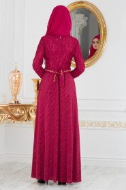 Tesettürlü Abiye Elbise - Fuchsia Robe de soirée Hijab 40370F - Thumbnail