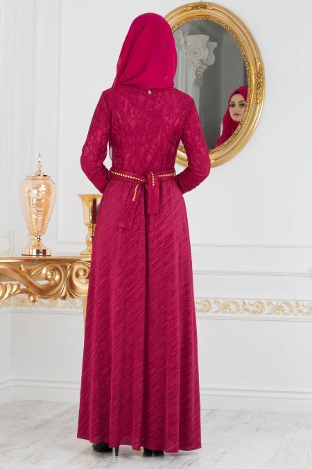Tesettürlü Abiye Elbise - Fuchsia Robe de soirée Hijab 40370F - 2