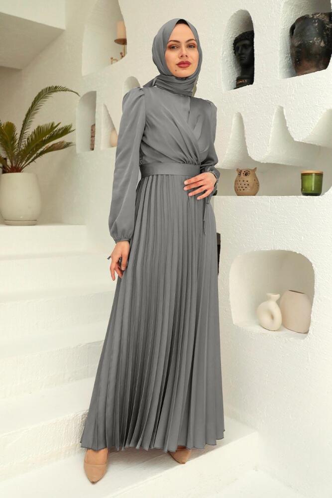 Tesettürlü Abiye Elbise - Fume Robe de soirée islamique 3452FU - 1