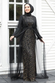 Tesettürlü Abiye Elbise - Gold Hijab Evening Dress 5383GOLD - Thumbnail