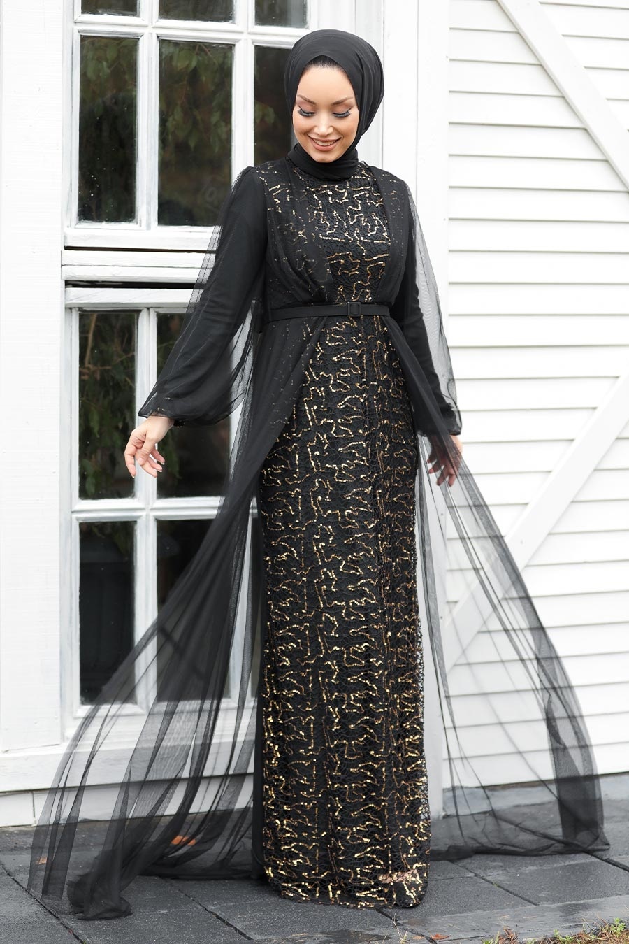 Tesettürlü Abiye Elbise - Gold Hijab Evening Dress 5383GOLD