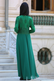 Tesettürlü Abiye Elbise - Green Hijab Evening Dress 7783Y - Thumbnail