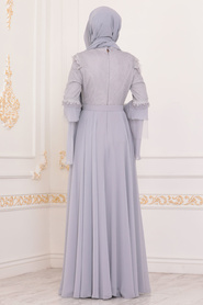 Tesettürlü Abiye Elbise - Grey Hijab Evening Dress 2248GR - Thumbnail