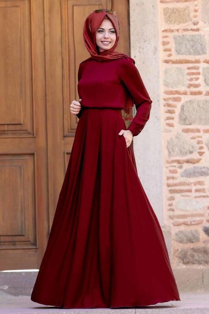 Tesettürlü Abiye Elbise - Gülce Bordo Tesettür Abiye Elbise 6753BR - 1