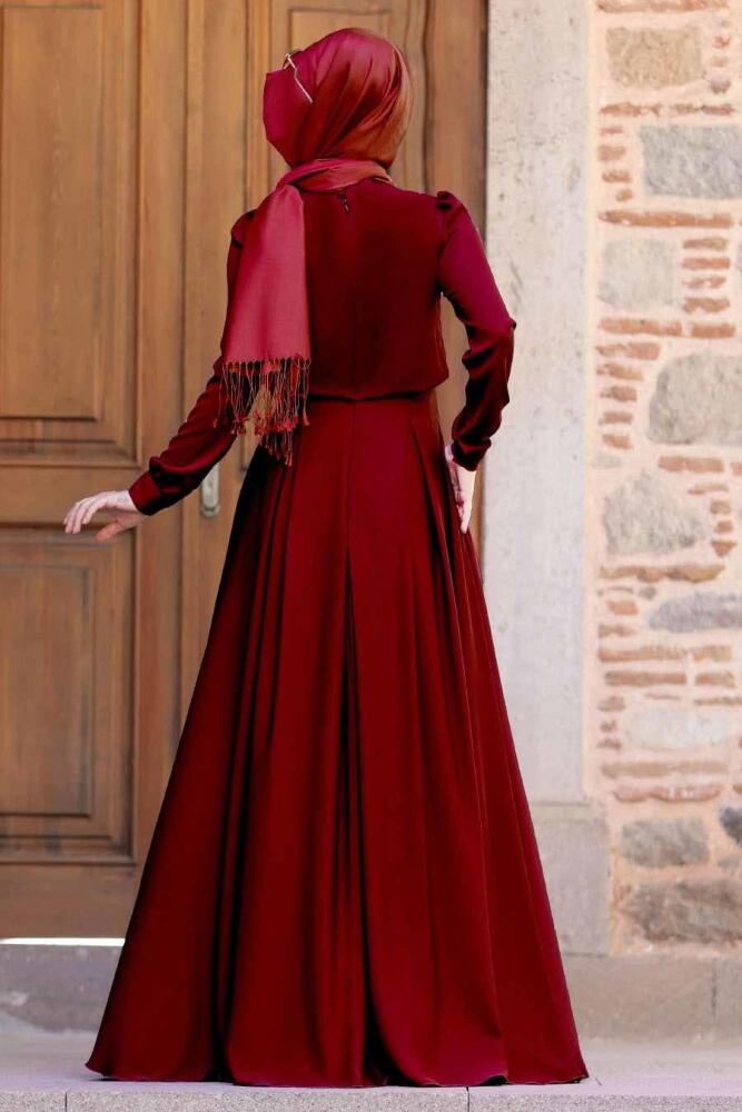 Tesettürlü Abiye Elbise - Gülce Bordo Tesettür Abiye Elbise 6753BR - 3