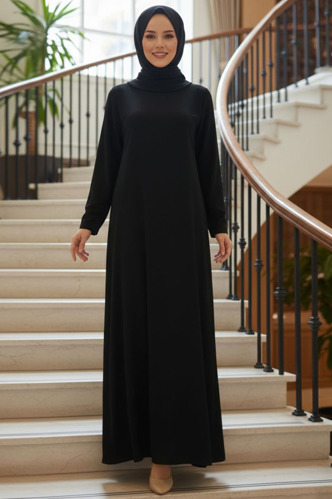 Tesettürlü Abiye Elbise - İnci Detaylı Siyah Tesettür Abiye Elbise 61981S - N.S NEVA STYLE