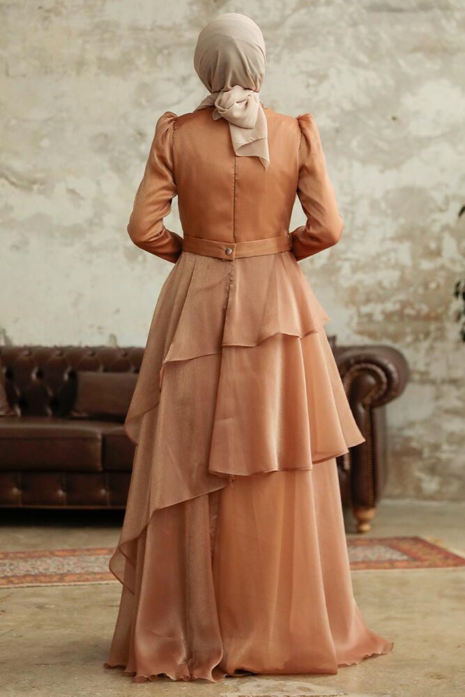Tesettürlü Abiye Elbise - Kat Etekli Camel Tesettür Abiye Elbise 38221C - 2