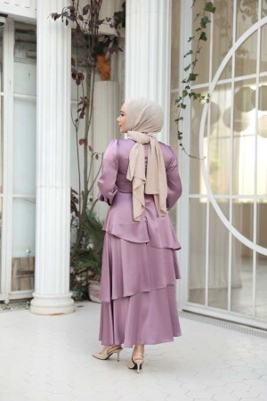 Tesettürlü Abiye Elbise - Kat Etekli Gül Kurusu Tesettür Abiye Elbise 62291GK - 5