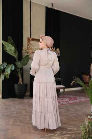 Tesettürlü Abiye Elbise - Kat Piliseli Vizon Tesettür Abiye Elbise 52981V - 4