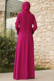Tesettürlü Abiye Elbise - Kolları Detaylı Fuşya Tesettür Abiye Elbise 38960F - Thumbnail