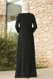 Tesettürlü Abiye Elbise - Kolları Detaylı Siyah Tesettür Abiye Elbise 38960S - Thumbnail