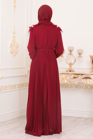 Tesettürlü Abiye Elbise - Mahogany Hijab Evening Dress 22570BR - Thumbnail